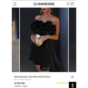 Commense Mesh Rosette Tube Pleat Short Dress